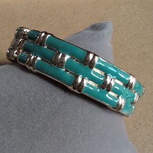 Blue and Gold Geometric Enamel Bracelet